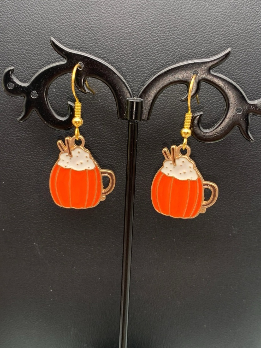 Gold-Tone Orange Pumpkin Latte Dangle Earrings